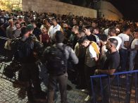 Demonstrators in the Old City of Jerusalem protesting metal detectors on Temple Mount gates.